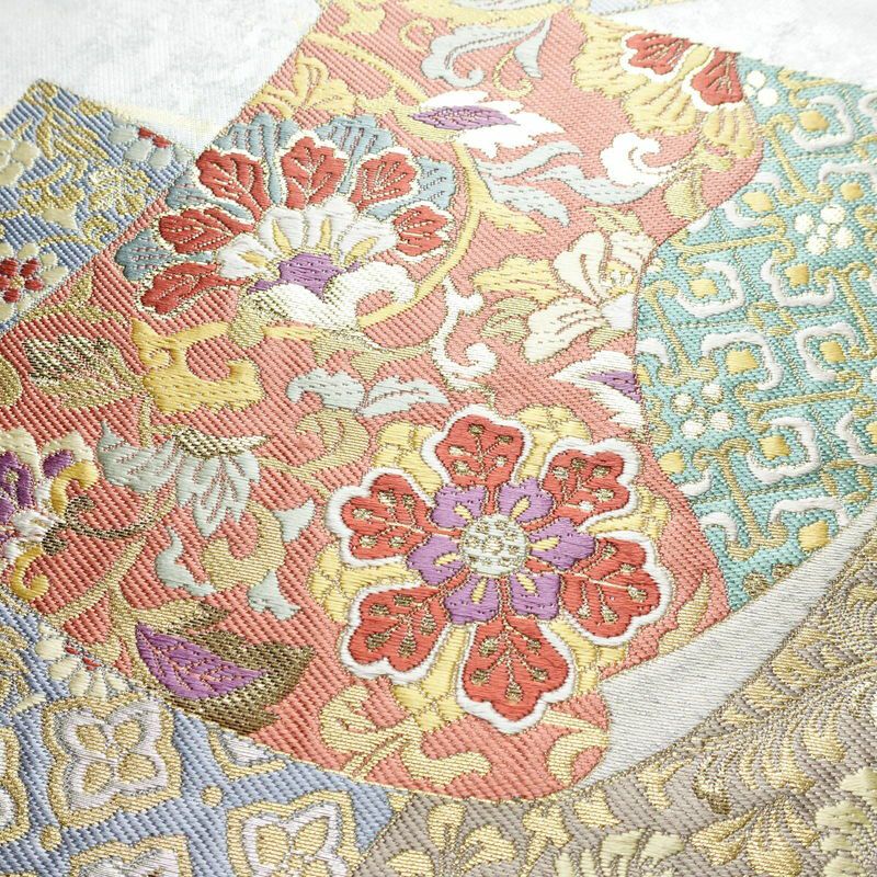 袋帯 六通柄 フォーマル用 正絹 古典柄 箔 金糸 帯 グレー_画像3