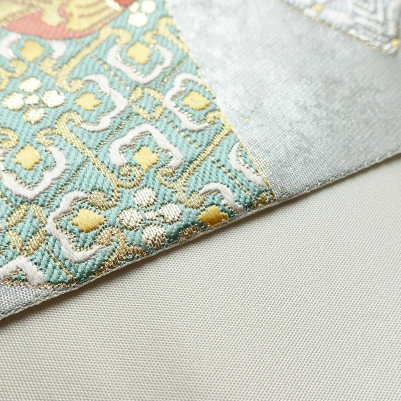 袋帯 六通柄 フォーマル用 正絹 古典柄 箔 金糸 帯 グレー_画像11