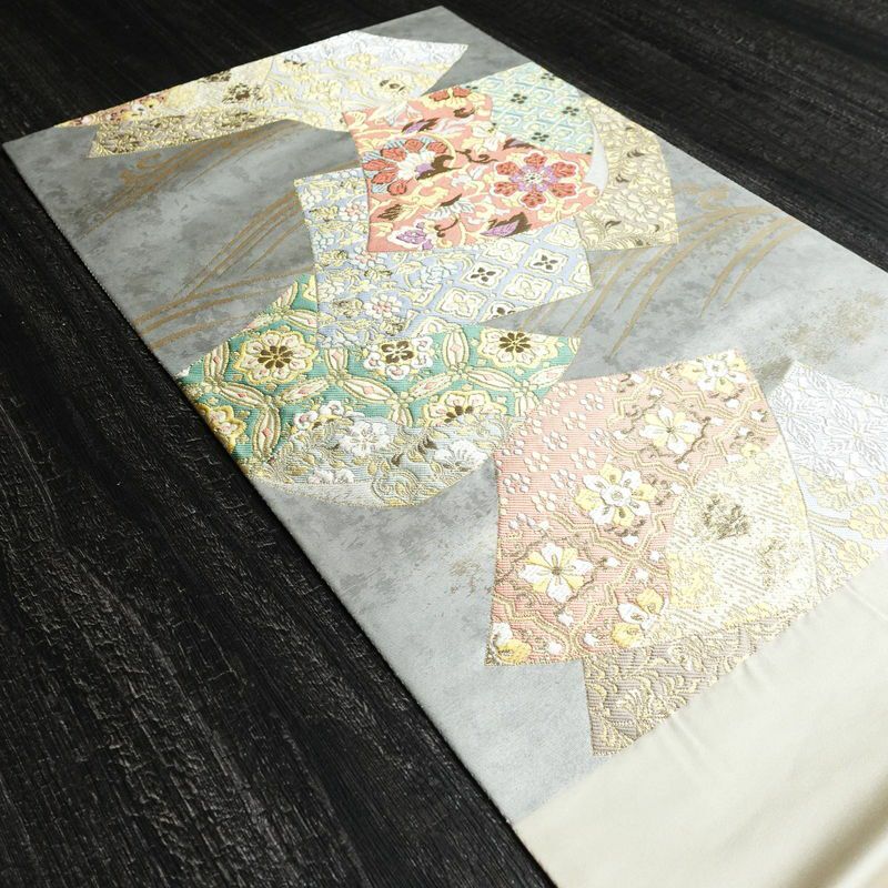 袋帯 六通柄 フォーマル用 正絹 古典柄 箔 金糸 帯 グレー_画像16
