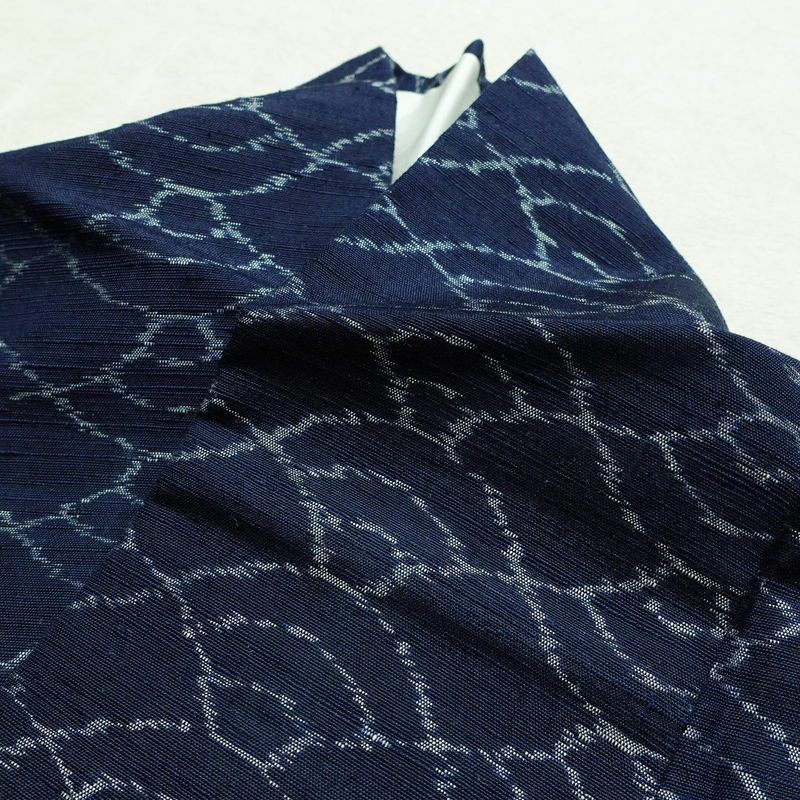 紬 良品 正絹 古典柄 袷仕立て 身丈155.5cm 裄丈63.5cm 着物 青海波 青・紺_画像16