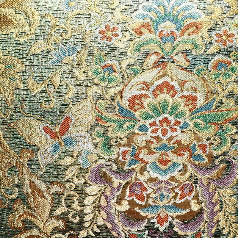 袋帯 六通柄 良品 フォーマル用 正絹 幾何学柄・抽象柄 金糸 銀糸 蝶 帯 緑・うぐいす色_画像2