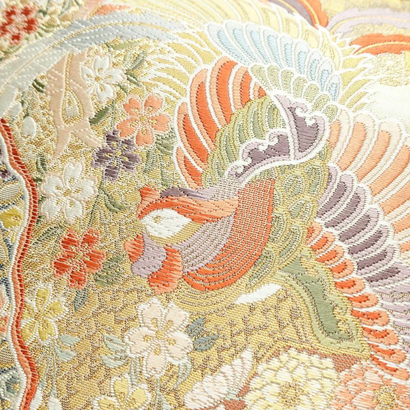 袋帯 本金二重箔 扇面花鳥 文六通柄 良品 フォーマル用 正絹 古典柄 箔 金糸 帯 金・銀_画像5