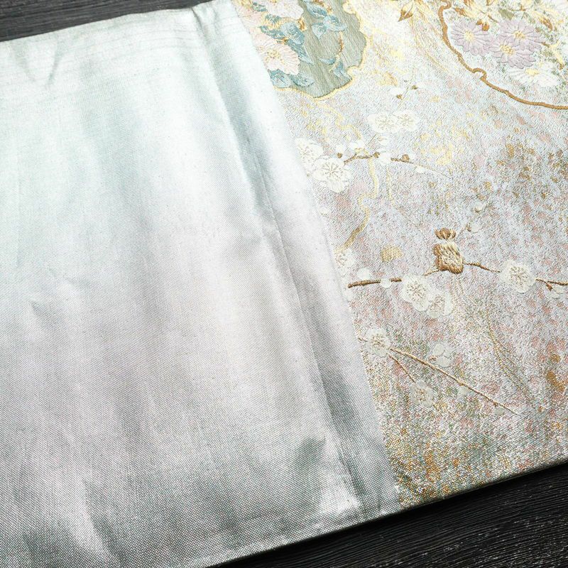 袋帯 六通柄 フォーマル用 正絹 花柄 箔 刺繍 金糸 帯 雪輪 金・銀_画像14