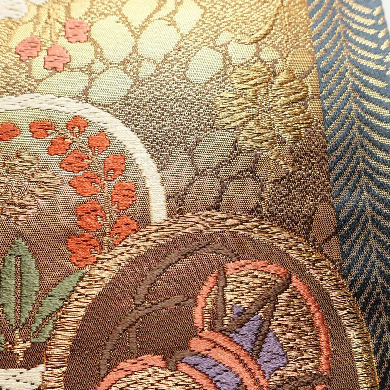 袋帯 六通柄 良品 フォーマル用 正絹 古典柄 箔 金糸 蝶 鼓 帯_画像4