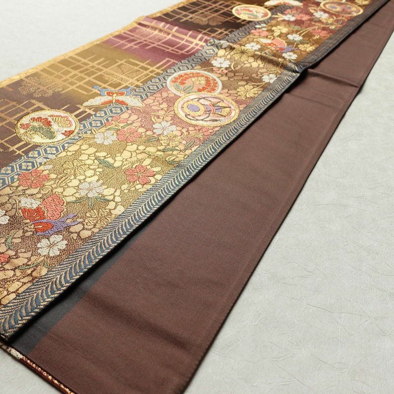 袋帯 六通柄 良品 フォーマル用 正絹 古典柄 箔 金糸 蝶 鼓 帯_画像8