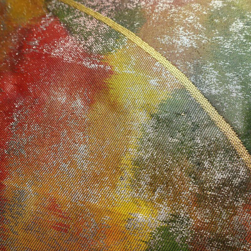 名古屋帯 六通柄 正絹 古典柄 名古屋仕立て 箔 金糸 帯 扇子 多色使い_画像4