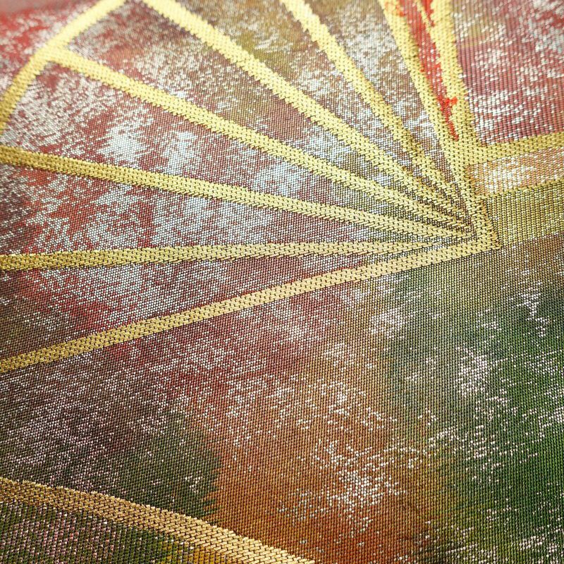 名古屋帯 六通柄 正絹 古典柄 名古屋仕立て 箔 金糸 帯 扇子 多色使い_画像5