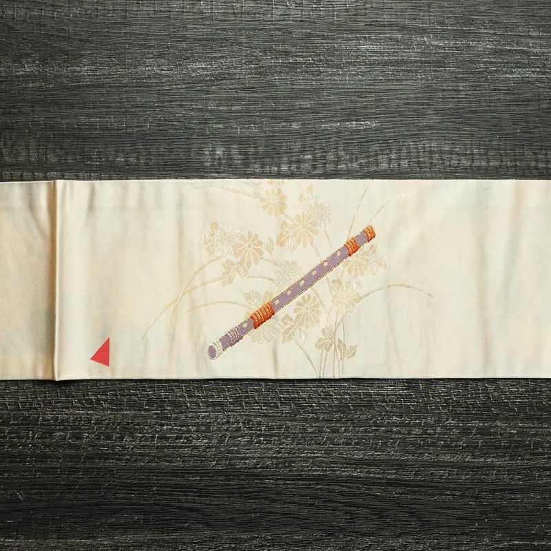 名古屋帯 太鼓柄 正絹 古典柄 名古屋仕立て 箔 刺繍 金糸 帯 ベージュ_画像14