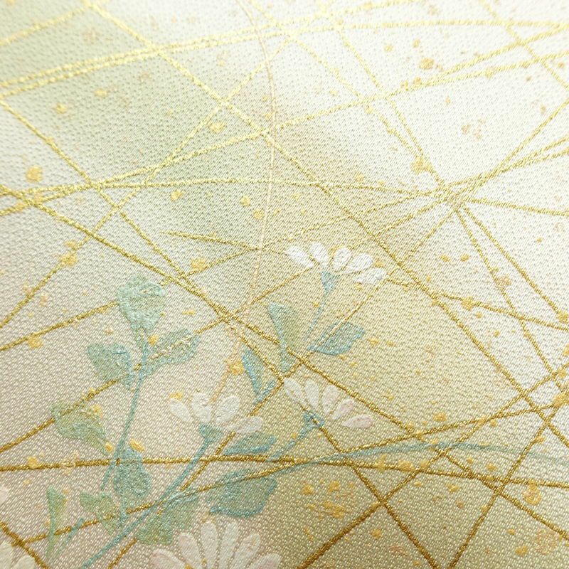 訪問着 美品 一つ紋付き 正絹 木の葉・植物柄 袷仕立て 身丈162.5cm 裄丈65cm 箔 共八掛 フォーマル 着物 ピンク_画像10