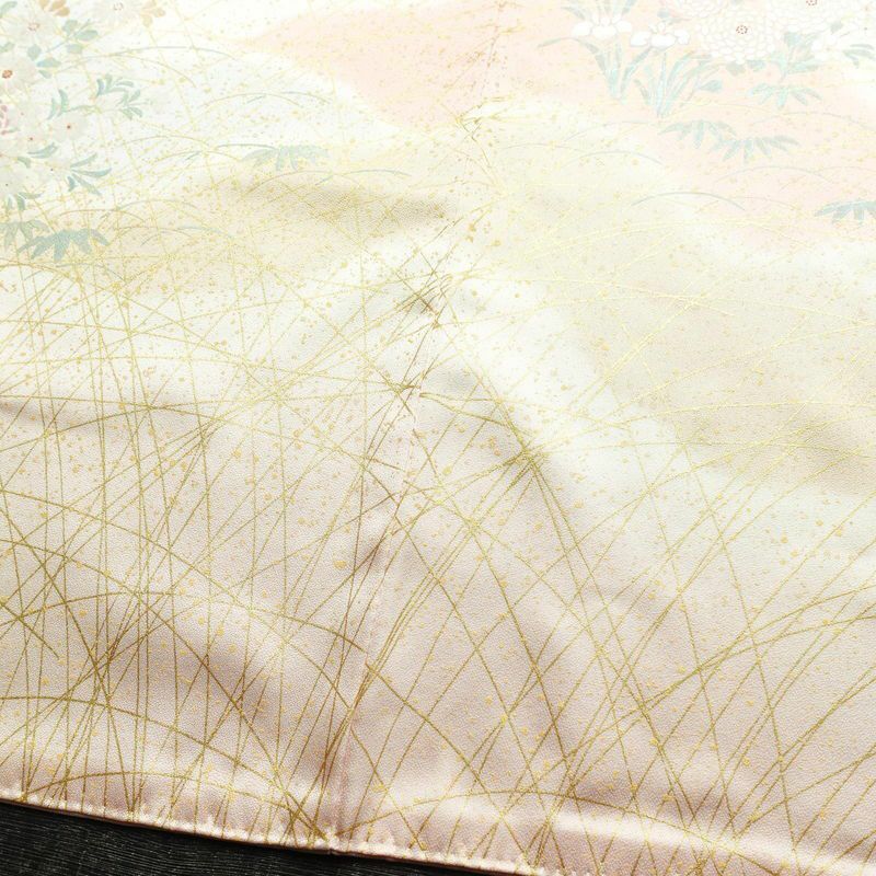 訪問着 美品 一つ紋付き 正絹 木の葉・植物柄 袷仕立て 身丈162.5cm 裄丈65cm 箔 共八掛 フォーマル 着物 ピンク_画像13