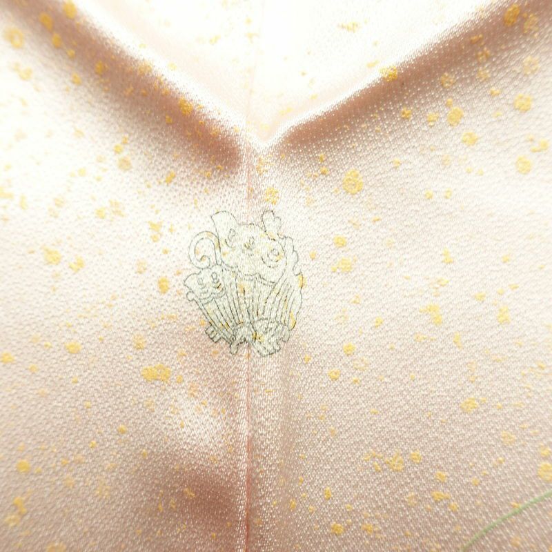 訪問着 美品 一つ紋付き 正絹 木の葉・植物柄 袷仕立て 身丈162.5cm 裄丈65cm 箔 共八掛 フォーマル 着物 ピンク_画像14