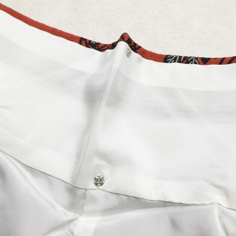 小紋 良品 しつけ糸付き 縮緬 総柄 正絹 古典柄 袷仕立て 身丈169.5cm 裄丈68cm 着物 赤・朱_画像18