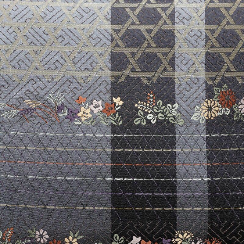 袋帯 六通柄 美品 しつけ糸付き フォーマル用 正絹 花柄 刺繍 帯 青・紺_画像2