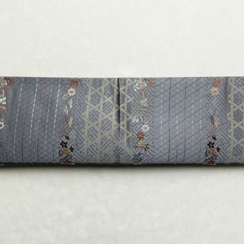 袋帯 六通柄 美品 しつけ糸付き フォーマル用 正絹 花柄 刺繍 帯 青・紺_画像14