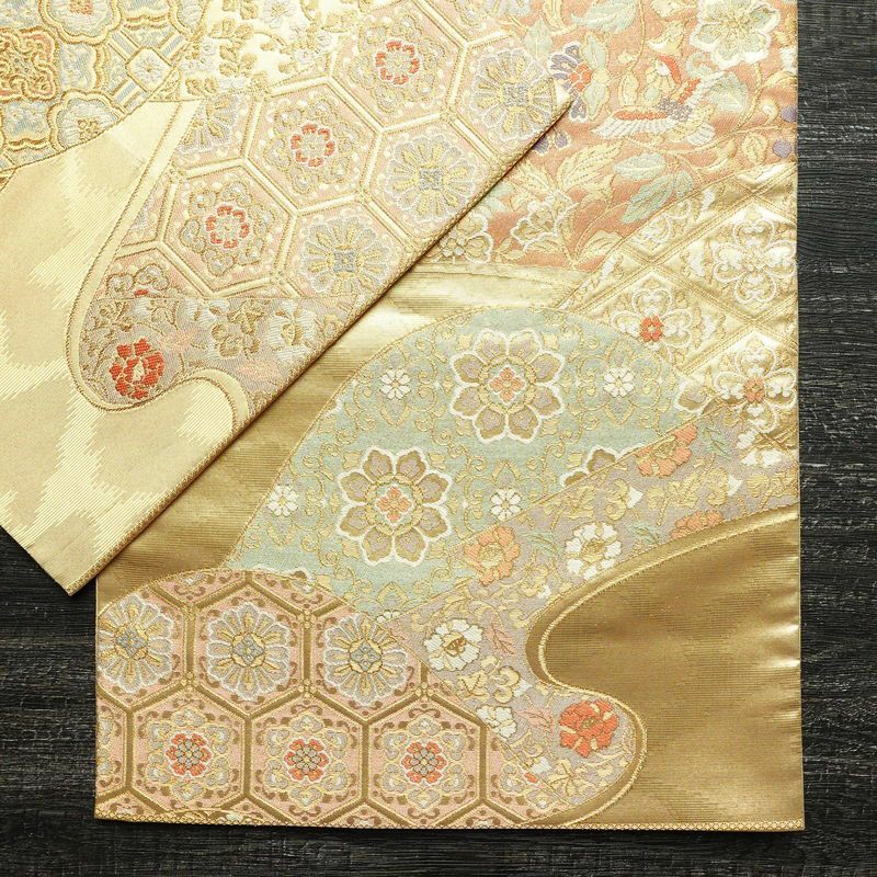 袋帯 飾彩文様錦 六通柄 フォーマル用 正絹 幾何学柄・抽象柄 箔 金糸 帯 金・銀_画像12