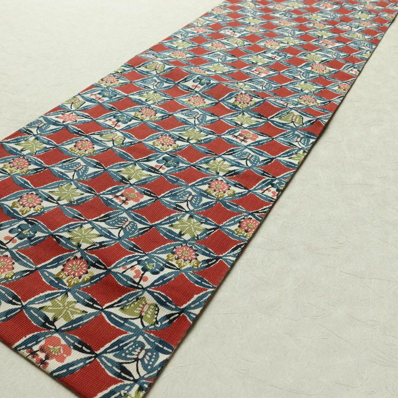 名古屋帯 全通柄 正絹 古典柄 松葉仕立て 七宝 蝶 紅葉 帯 赤・朱_画像9