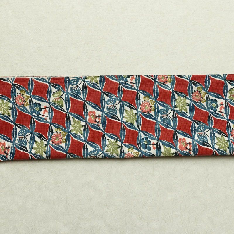 名古屋帯 全通柄 正絹 古典柄 松葉仕立て 七宝 蝶 紅葉 帯 赤・朱_画像14