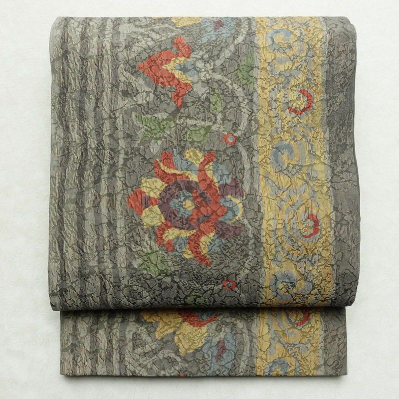 袋帯 全通柄 良品 リバーシブル 両面帯 一般用 正絹 古典柄 絞り風  