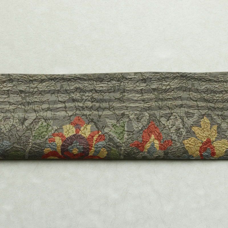 袋帯 纐纈 リバーシブル ふくれ織 全通柄 良品 絞り 一般用 正絹 幾何学柄・抽象柄 帯 グレー_画像14