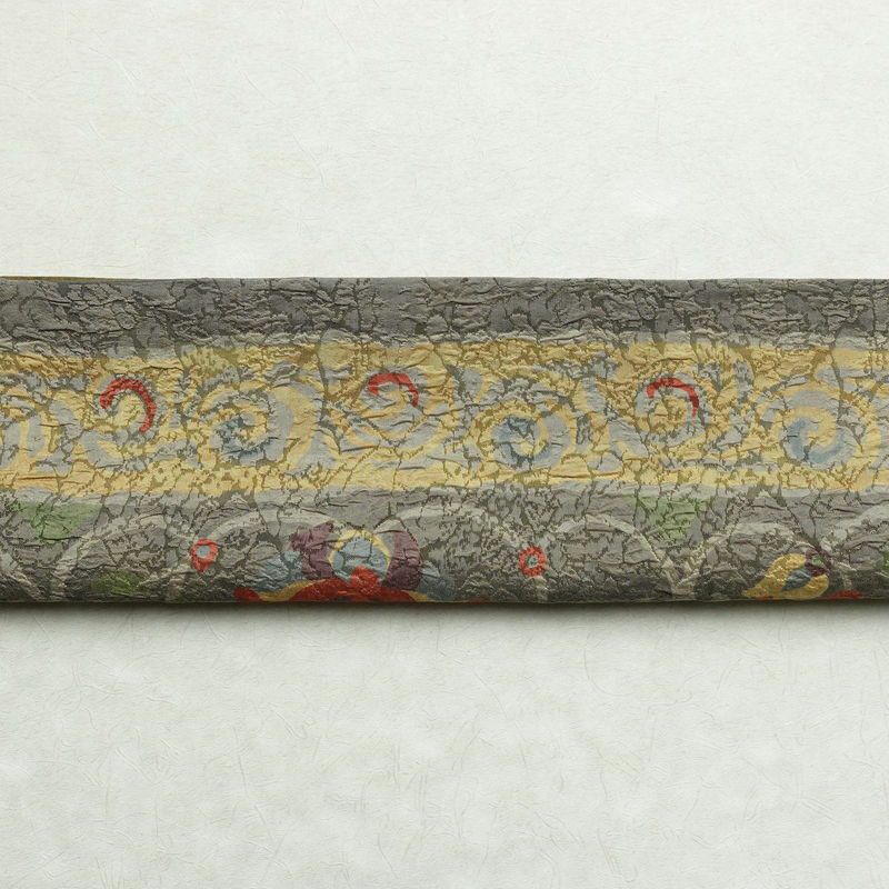 袋帯 纐纈 リバーシブル ふくれ織 全通柄 良品 絞り 一般用 正絹 幾何学柄・抽象柄 帯 グレー_画像15