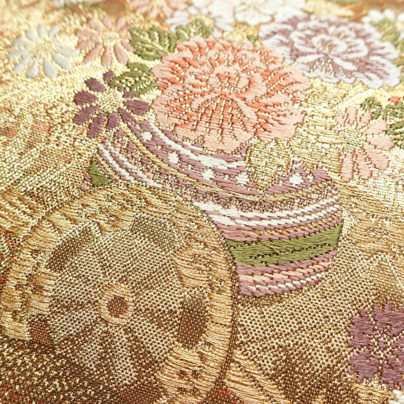 袋帯 六通柄 フォーマル用 正絹 古典柄 箔 金糸 帯 金・銀_画像5