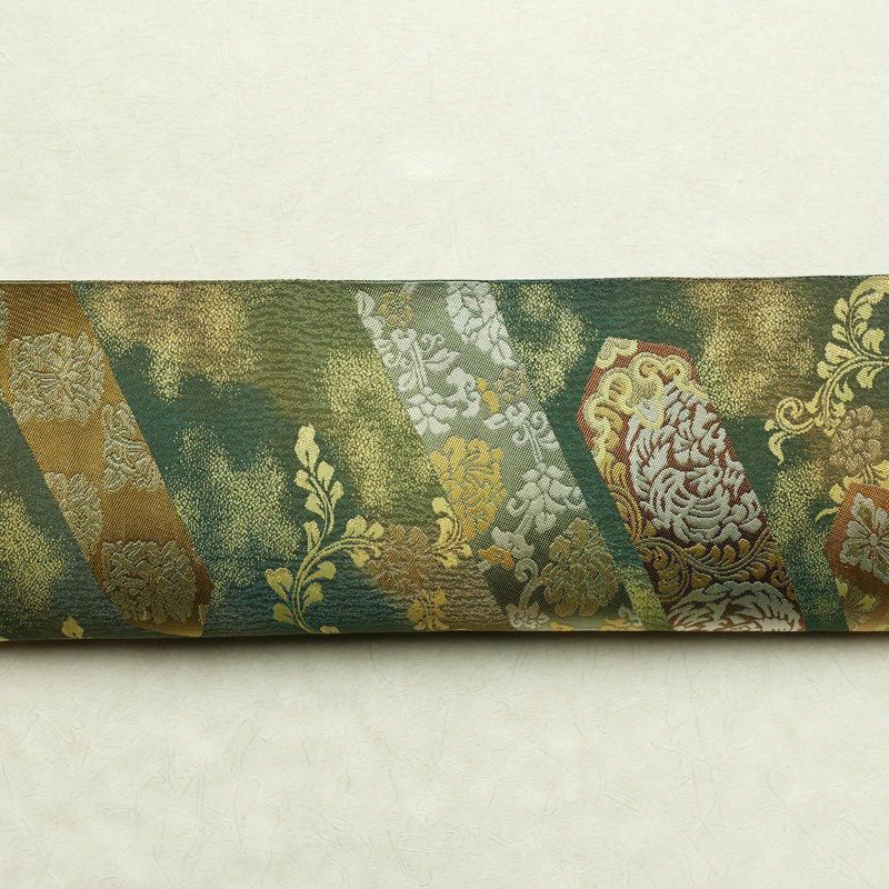 袋帯 西陣織 六通柄 良品 証紙あり フォーマル用 正絹 幾何学柄・抽象柄 金糸 帯 緑・うぐいす色_画像13