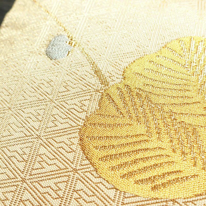 袋帯 六通柄 フォーマル用 正絹 木の葉・植物柄 箔 金通し 金糸 帯 梅 松 金・銀_画像6