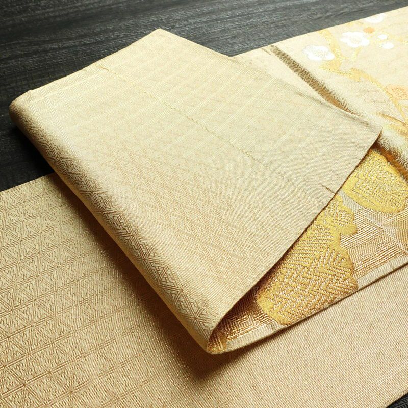 袋帯 六通柄 フォーマル用 正絹 木の葉・植物柄 箔 金通し 金糸 帯 梅 松 金・銀_画像9
