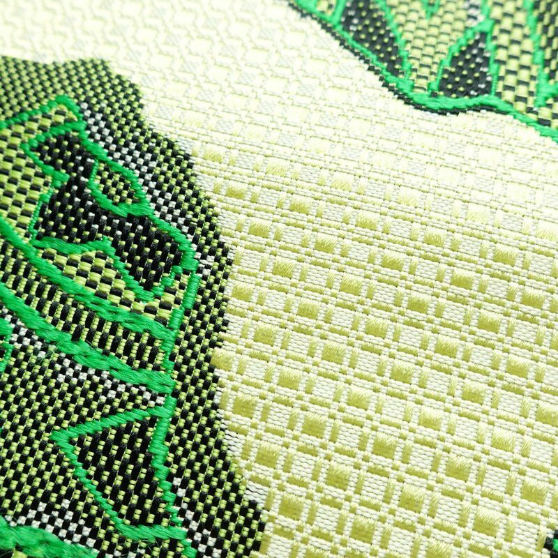 名古屋帯 六通柄 良品 正絹 幾何学柄・抽象柄 通し仕立て 帯 緑・うぐいす色_画像6