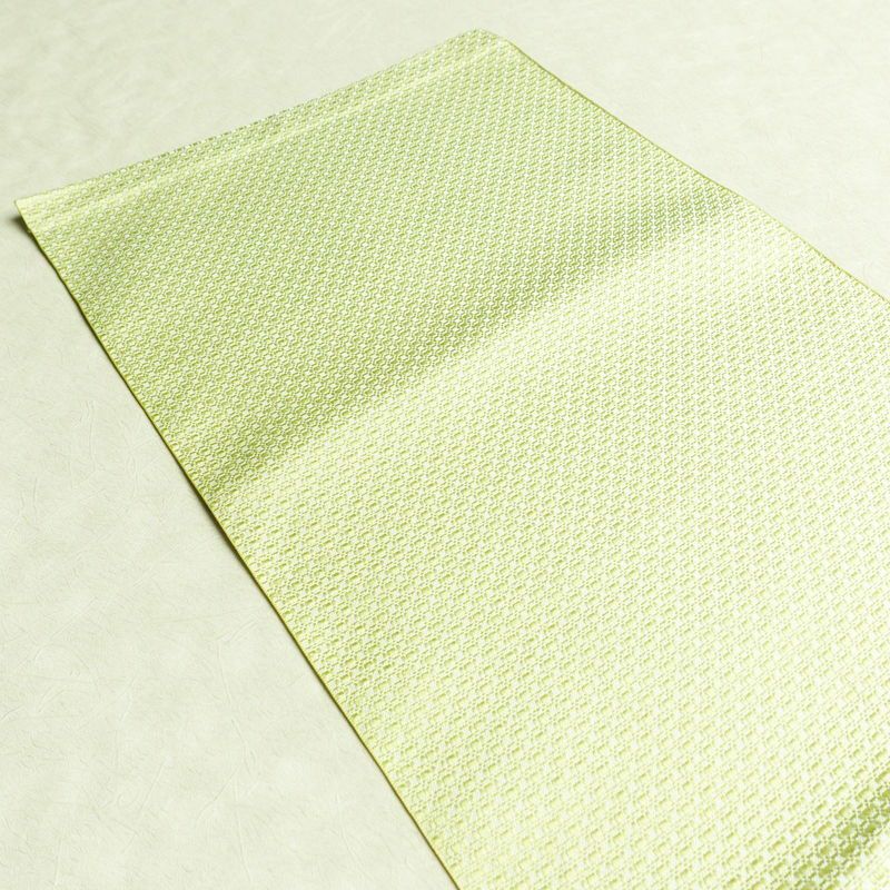 名古屋帯 六通柄 良品 正絹 幾何学柄・抽象柄 通し仕立て 帯 緑・うぐいす色_画像19