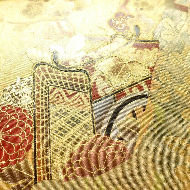 袋帯 太鼓柄 落款入り フォーマル用 正絹 古典柄 箔 帯 金・銀_画像3