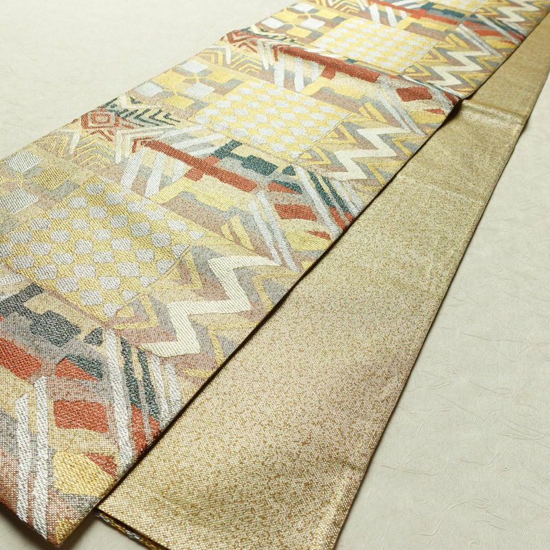 袋帯 六通柄 良品 フォーマル用 正絹 幾何学柄・抽象柄 金糸 帯 多色使い_画像8