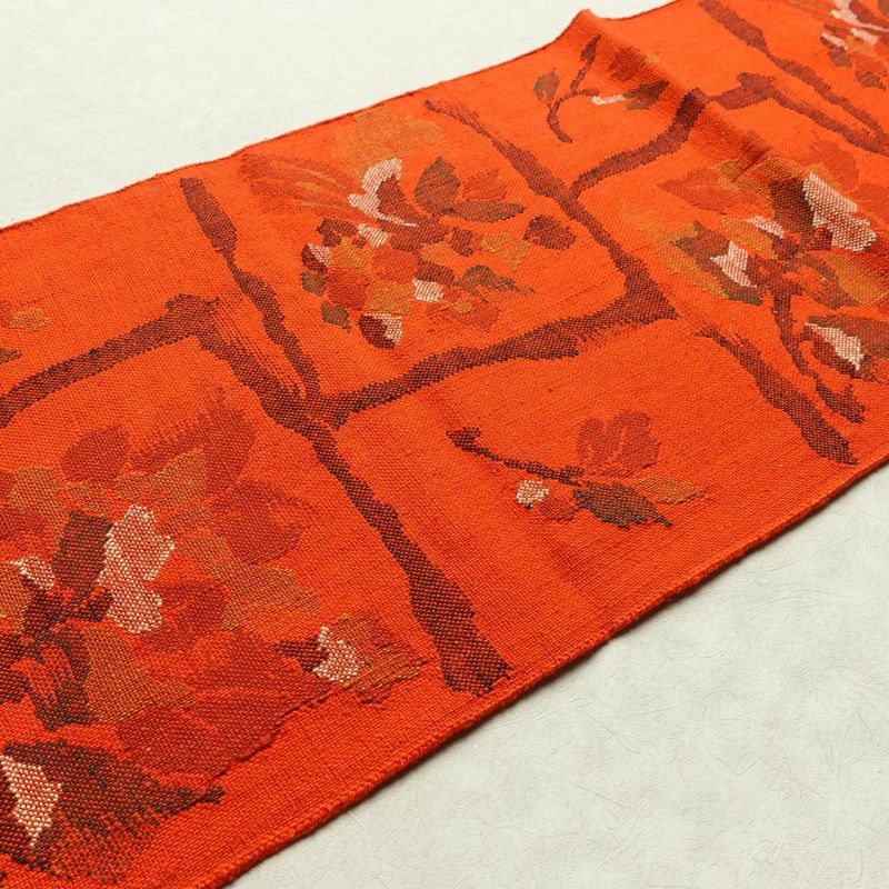 名古屋帯 紬地 六通柄 美品 正絹 花柄 松葉仕立て 帯 橙_画像12