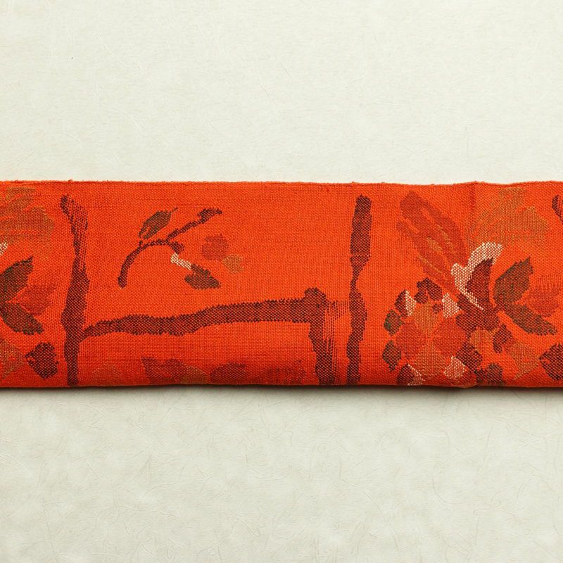 名古屋帯 紬地 六通柄 美品 正絹 花柄 松葉仕立て 帯 橙_画像14
