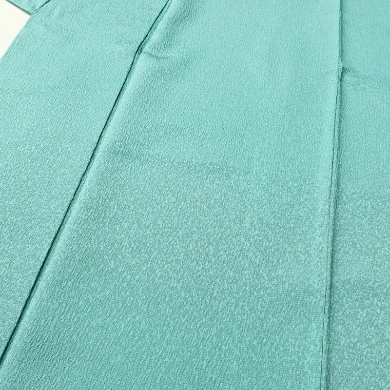 色無地 二代目清次郎作 落款入り しつけ糸付き 縮緬 正絹 無地 袷仕立て 身丈163.5cm 裄丈67cm フォーマル 着物 白群色 青・紺_画像5