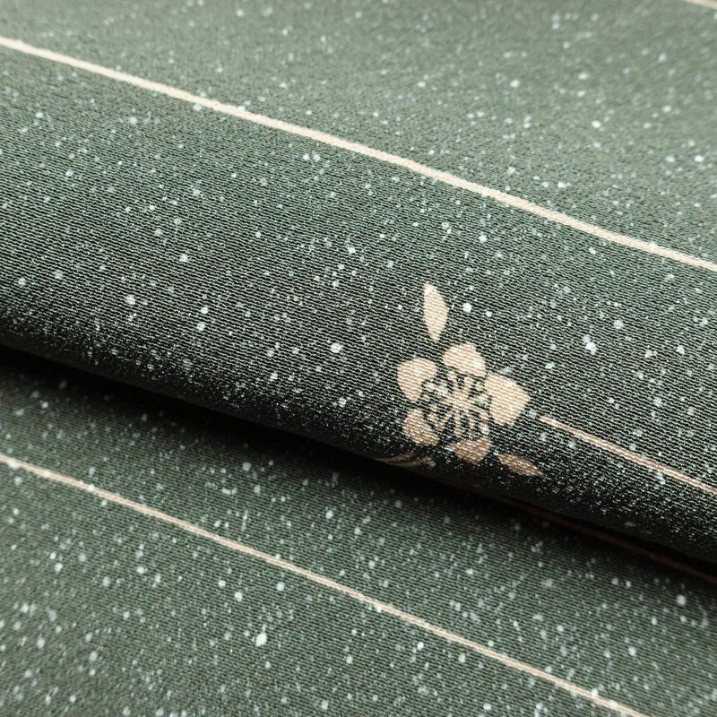 小紋 縮緬 総柄 正絹 花柄 袷仕立て 身丈159cm 裄丈66.5cm 着物 緑・うぐいす色_画像20