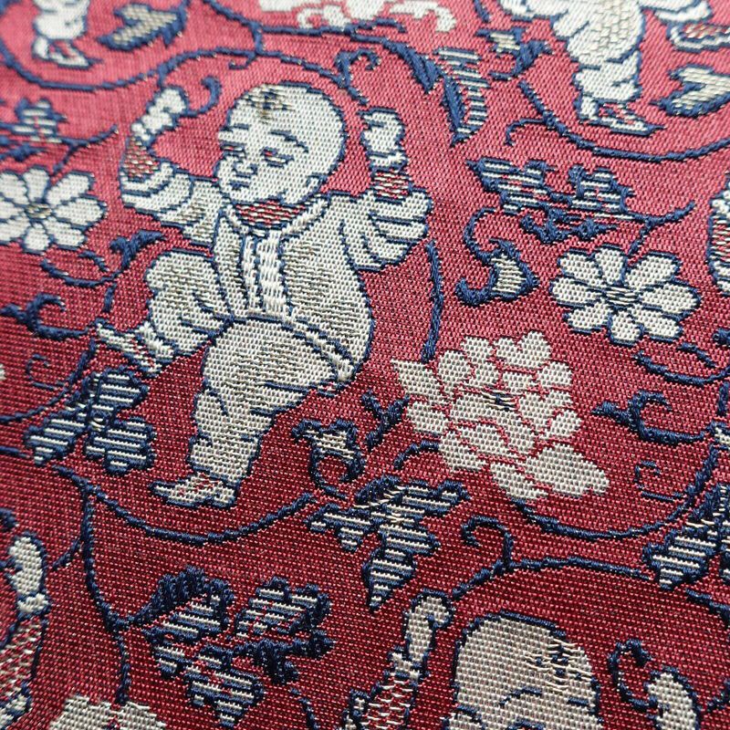 名古屋帯 全通柄 良品 正絹 人物・動物柄 松葉仕立て 帯 ピンク_画像6