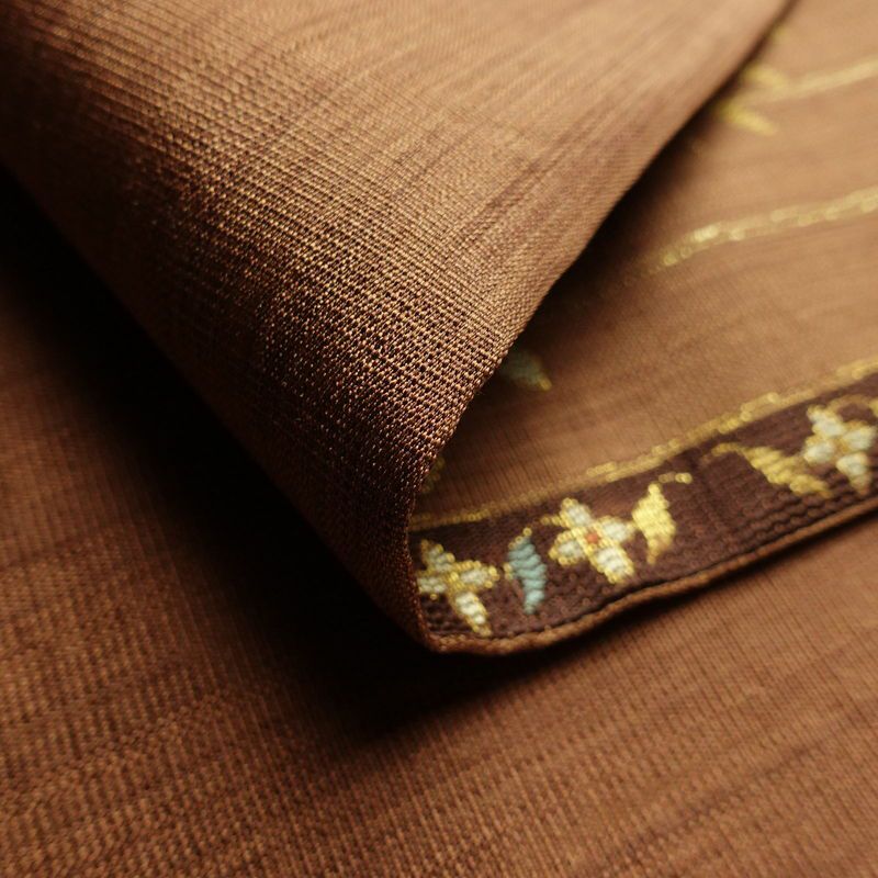 袋帯 六通柄 フォーマル用 正絹 木の葉・植物柄 金糸 帯 茶_画像10