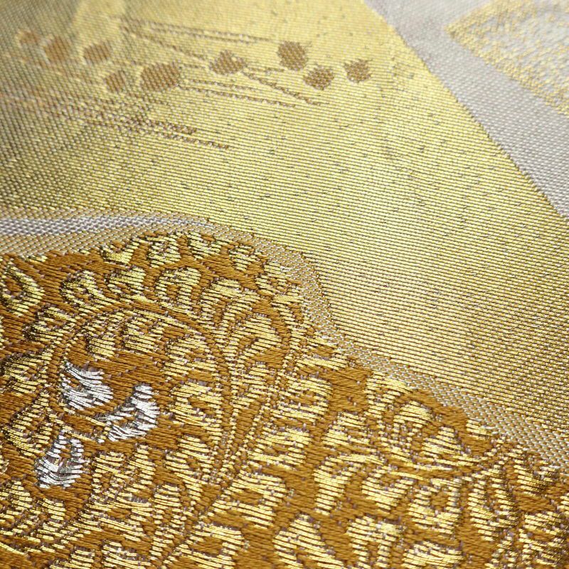 袋帯 六通柄 フォーマル用 正絹 古典柄 箔 金糸 銀糸 帯 グレー_画像3