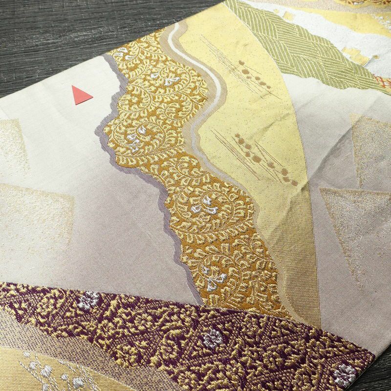 袋帯 六通柄 フォーマル用 正絹 古典柄 箔 金糸 銀糸 帯 グレー_画像13