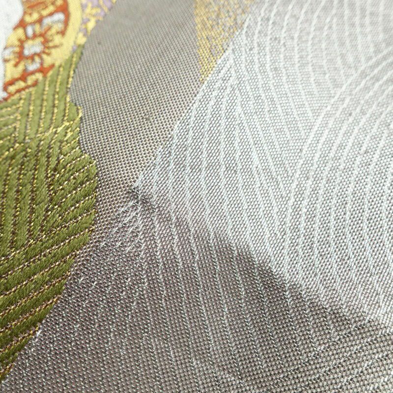 袋帯 六通柄 フォーマル用 正絹 古典柄 箔 金糸 銀糸 帯 グレー_画像19