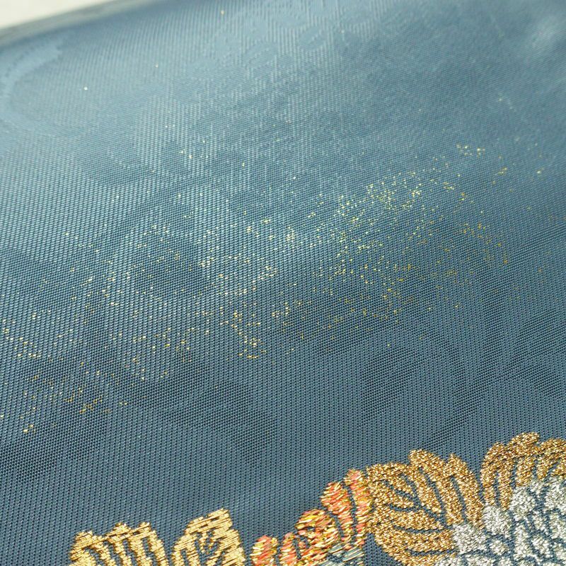 袋帯 六通柄 良品 フォーマル用 正絹 花柄 箔 金糸 帯 青・紺_画像4