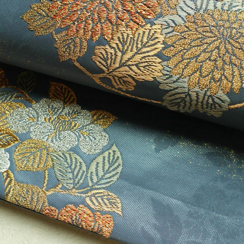 袋帯 六通柄 良品 フォーマル用 正絹 花柄 箔 金糸 帯 青・紺_画像8