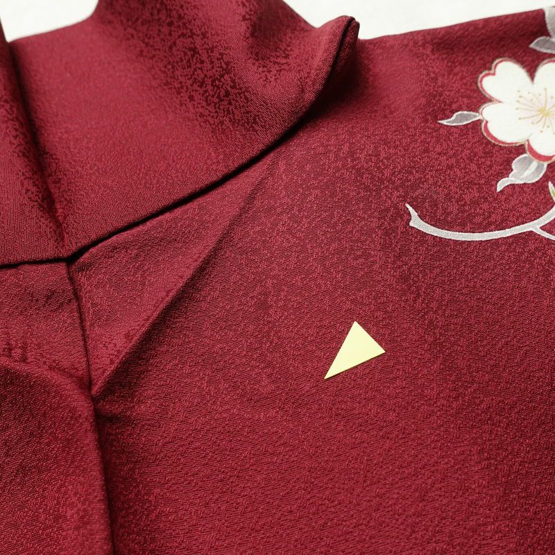 振袖 正絹 花柄 袷仕立て 身丈173.5cm 裄丈69.5cm 箔 金彩 フォーマル 二十歳の集い 成人式 着物 雪輪 小豆・エンジ_画像21