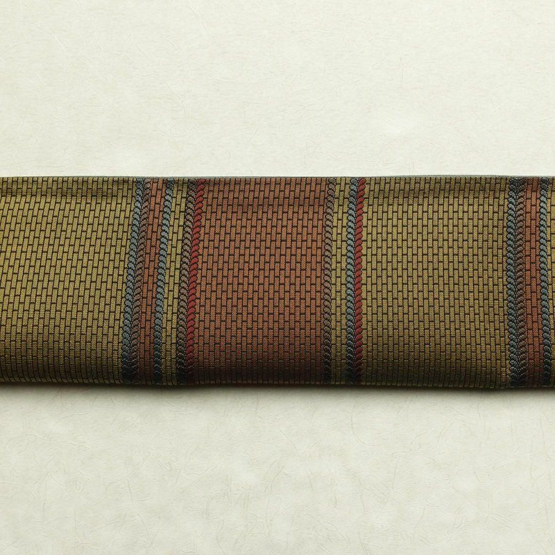 袋帯 六通柄 良品 一般用 正絹 幾何学柄・抽象柄 帯 黄・黄土色_画像14