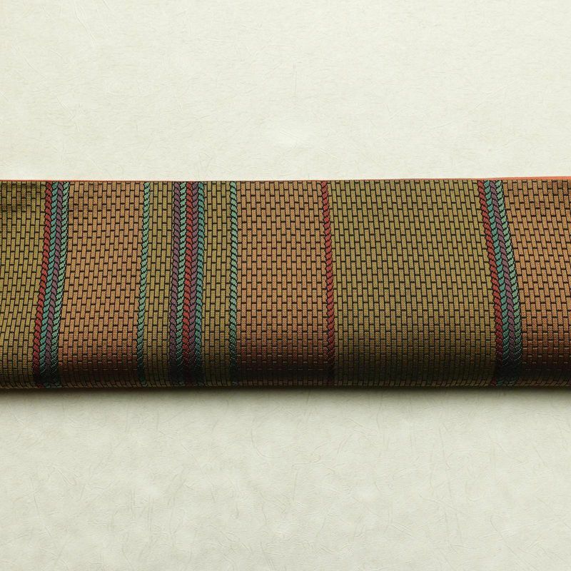 袋帯 六通柄 良品 一般用 正絹 幾何学柄・抽象柄 帯 黄・黄土色_画像14