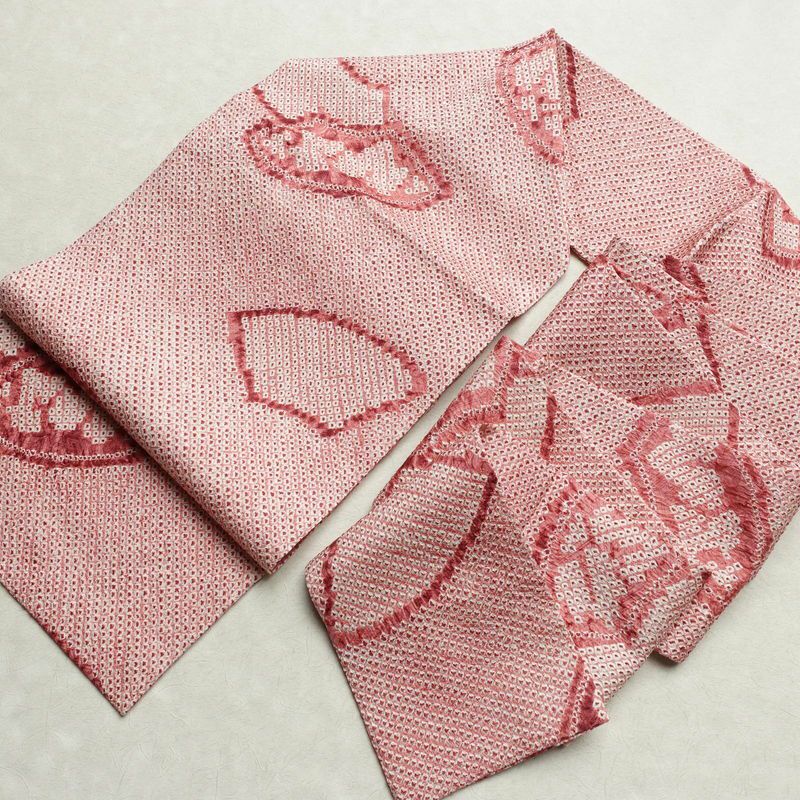 名古屋帯 全通柄 絞り 正絹 古典柄 名古屋仕立て 帯 扇面 ピンク_画像17