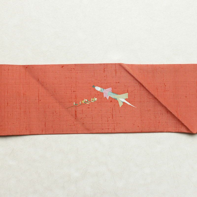 名古屋帯 太鼓柄 美品 正絹 人物・動物柄 名古屋仕立て 帯 浅緋色 落款入り ピンク_画像11