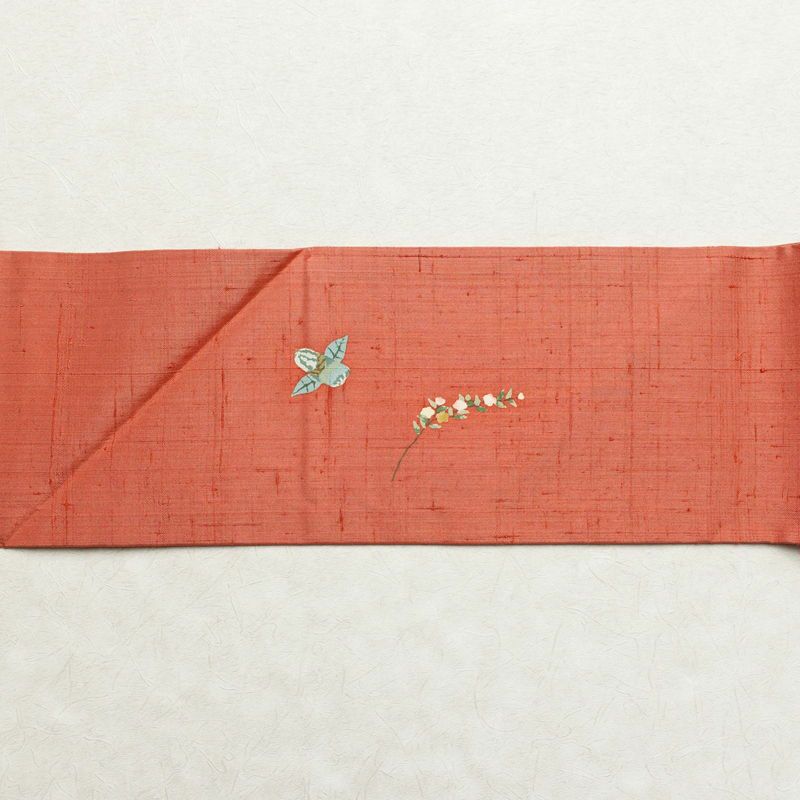 名古屋帯 太鼓柄 美品 正絹 人物・動物柄 名古屋仕立て 帯 浅緋色 落款入り ピンク_画像13