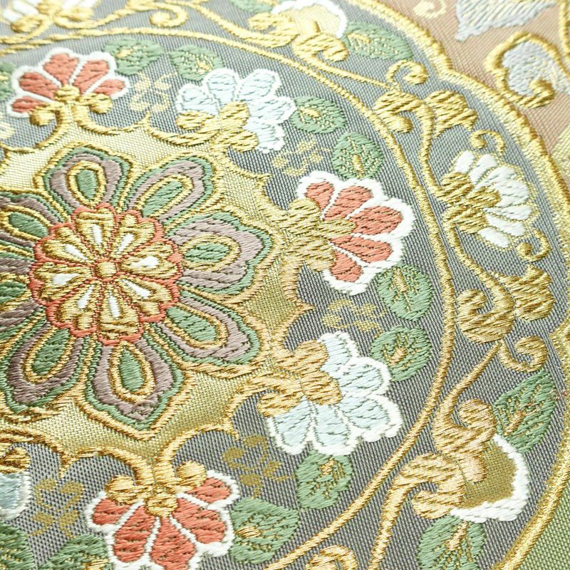 袋帯 六通柄 フォーマル用 正絹 幾何学柄・抽象柄 箔 金糸 帯 緑・うぐいす色_画像5